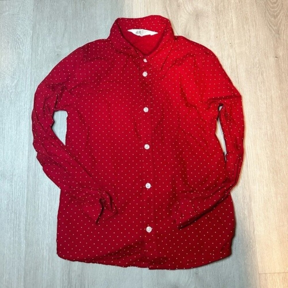 H&M red white dot button down size 7-8
